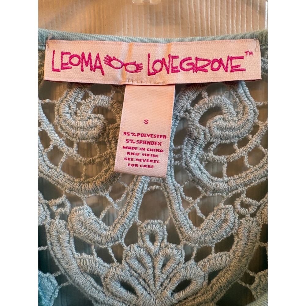 Leoma Lovegrove Womens Blue Cold Shoulder Bicycle Floral Lace Back Top Small NWT - Picture 3 of 12
